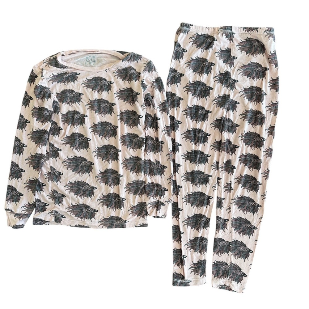 Kickee Pants Bamboo Long Sleeve Pajama Set  Baby‎ Rose Neutral Beta Fish Girls 8